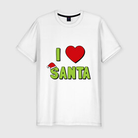 Мужская футболка премиум с принтом I love santa в Курске, 92% хлопок, 8% лайкра | приталенный силуэт, круглый вырез ворота, длина до линии бедра, короткий рукав | Тематика изображения на принте: i love santa (glow) | новый год | падарки | праздник | рождество | я люблю новый год