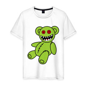 Мужская футболка хлопок с принтом Зомби мишка в Курске, 100% хлопок | прямой крой, круглый вырез горловины, длина до линии бедер, слегка спущенное плечо. | Тематика изображения на принте: зомби