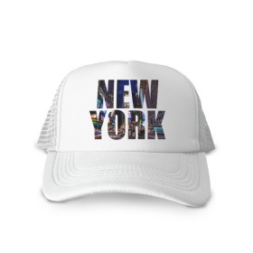 Кепка тракер с сеткой с принтом New york в Курске, трикотажное полотно; задняя часть — сетка | длинный козырек, универсальный размер, пластиковая застежка | Тематика изображения на принте: new york | urban style | город | ночной город | нью йорк | прикольные картинки