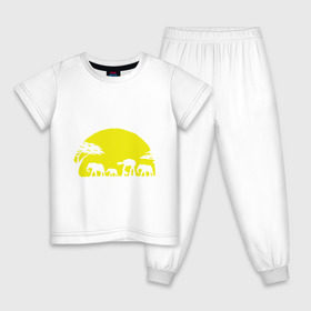 Детская пижама хлопок с принтом Слоники в Курске, 100% хлопок |  брюки и футболка прямого кроя, без карманов, на брюках мягкая резинка на поясе и по низу штанин
 | африканский | африканское солнце | животные | слоны  на фоне солнца | солнце | этнический