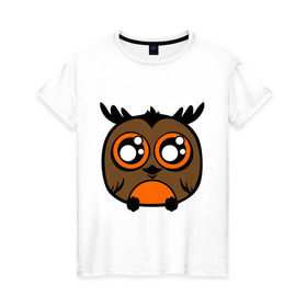 Женская футболка хлопок с принтом Совенок в Курске, 100% хлопок | прямой крой, круглый вырез горловины, длина до линии бедер, слегка спущенное плечо | сова