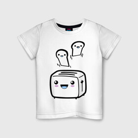Детская футболка хлопок с принтом Позитивный тостер в Курске, 100% хлопок | круглый вырез горловины, полуприлегающий силуэт, длина до линии бедер | бутерброд | гренки | еда | позитив | позитивный тостер | смайл | тостер | хлеб