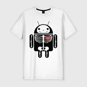 Мужская футболка премиум с принтом Андроид скелет с сердцем в Курске, 92% хлопок, 8% лайкра | приталенный силуэт, круглый вырез ворота, длина до линии бедра, короткий рукав | 