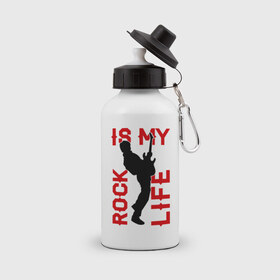 Бутылка спортивная с принтом Rock is my life (Рок-это моя жизнь) в Курске, металл | емкость — 500 мл, в комплекте две пластиковые крышки и карабин для крепления | rock | рок
