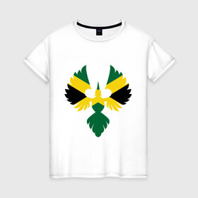 Женская футболка хлопок с принтом Jamaica bird в Курске, 100% хлопок | прямой крой, круглый вырез горловины, длина до линии бедер, слегка спущенное плечо | флаг | ямайка птица