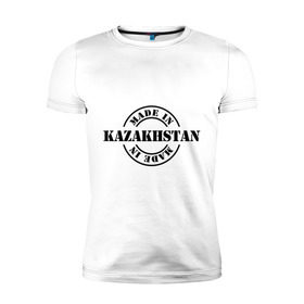 Мужская футболка премиум с принтом Made in Kazakhstan (Сделано в Казахстане) в Курске, 92% хлопок, 8% лайкра | приталенный силуэт, круглый вырез ворота, длина до линии бедра, короткий рукав | made in kazakhstan | разное | сделано в казахстане | туристические