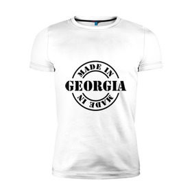 Мужская футболка премиум с принтом Made in Georgia (сделано в Грузии) в Курске, 92% хлопок, 8% лайкра | приталенный силуэт, круглый вырез ворота, длина до линии бедра, короткий рукав | made in georgia | грузия | сделано в грузии | туристические