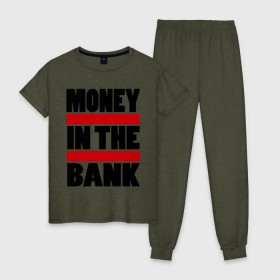 Женская пижама хлопок с принтом Деньги в банке в Курске, 100% хлопок | брюки и футболка прямого кроя, без карманов, на брюках мягкая резинка на поясе и по низу штанин | банка | деньги | деньги в банке | офисный планктон | профессии