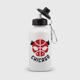 Бутылка спортивная с принтом Chicago bull в Курске, металл | емкость — 500 мл, в комплекте две пластиковые крышки и карабин для крепления | 