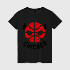 Женская футболка хлопок с принтом Chicago bull в Курске, 100% хлопок | прямой крой, круглый вырез горловины, длина до линии бедер, слегка спущенное плечо | 