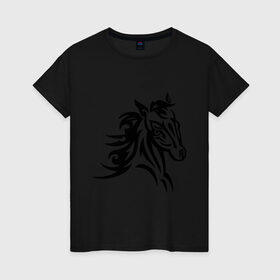 Женская футболка хлопок с принтом Голова лошади в Курске, 100% хлопок | прямой крой, круглый вырез горловины, длина до линии бедер, слегка спущенное плечо | голова лошади | животные | конь | лошадка | силуэт лошади