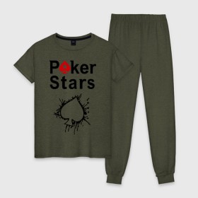 Женская пижама хлопок с принтом Poker Stars в Курске, 100% хлопок | брюки и футболка прямого кроя, без карманов, на брюках мягкая резинка на поясе и по низу штанин | pokerstars