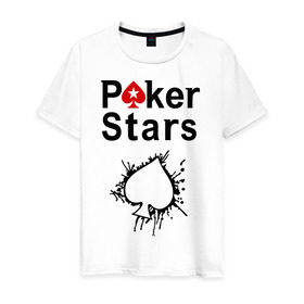 Мужская футболка хлопок с принтом Poker Stars в Курске, 100% хлопок | прямой крой, круглый вырез горловины, длина до линии бедер, слегка спущенное плечо. | pokerstars