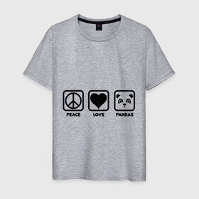 Мужская футболка хлопок с принтом Peace Love Pandas (Мир, Любовь, Панды) в Курске, 100% хлопок | прямой крой, круглый вырез горловины, длина до линии бедер, слегка спущенное плечо. | Тематика изображения на принте: peace love pandas | животные | любовь | мир | панды | прикольные картинки