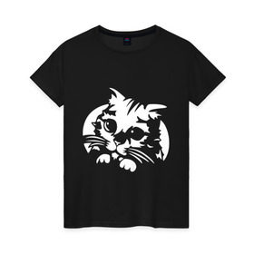 Женская футболка хлопок с принтом милый котик в Курске, 100% хлопок | прямой крой, круглый вырез горловины, длина до линии бедер, слегка спущенное плечо | кот | кот из шрека | котик | милый котик glow | подарок | сюрприз | шрек | я