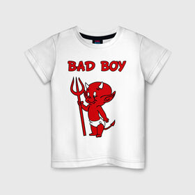 Детская футболка хлопок с принтом bad boy в Курске, 100% хлопок | круглый вырез горловины, полуприлегающий силуэт, длина до линии бедер | Тематика изображения на принте: b boy | bad | boy | парень | прикольные картинки | черт | чертик