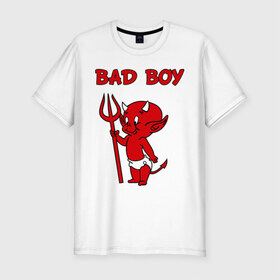 Мужская футболка премиум с принтом bad boy в Курске, 92% хлопок, 8% лайкра | приталенный силуэт, круглый вырез ворота, длина до линии бедра, короткий рукав | b boy | bad | boy | парень | прикольные картинки | черт | чертик