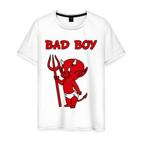 Мужская футболка хлопок с принтом bad boy в Курске, 100% хлопок | прямой крой, круглый вырез горловины, длина до линии бедер, слегка спущенное плечо. | b boy | bad | boy | парень | прикольные картинки | черт | чертик