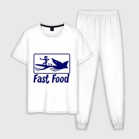 Мужская пижама хлопок с принтом fast food - быстрая еда в Курске, 100% хлопок | брюки и футболка прямого кроя, без карманов, на брюках мягкая резинка на поясе и по низу штанин
 | Тематика изображения на принте: fast food | fast food   быстрая еда | акула | быстрая еда | еда | прикольные картинки