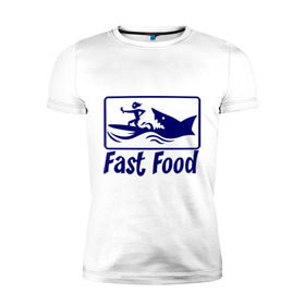 Мужская футболка премиум с принтом fast food - быстрая еда в Курске, 92% хлопок, 8% лайкра | приталенный силуэт, круглый вырез ворота, длина до линии бедра, короткий рукав | Тематика изображения на принте: fast food | fast food   быстрая еда | акула | быстрая еда | еда | прикольные картинки