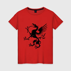 Женская футболка хлопок с принтом Грифон в Курске, 100% хлопок | прямой крой, круглый вырез горловины, длина до линии бедер, слегка спущенное плечо | крылья