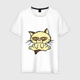 Мужская футболка хлопок с принтом Недовольный кот в Курске, 100% хлопок | прямой крой, круглый вырез горловины, длина до линии бедер, слегка спущенное плечо. | девушкам | кот | котик | милые создания | недовольный кот