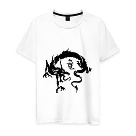 Мужская футболка хлопок с принтом Дракон в японском стиле в Курске, 100% хлопок | прямой крой, круглый вырез горловины, длина до линии бедер, слегка спущенное плечо. | дракон | дракон в японском стиле | монстры | привидения и дьяволы | японский стиль