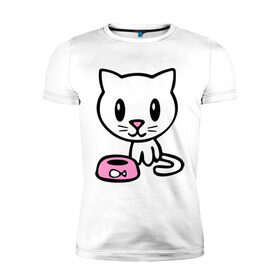 Мужская футболка премиум с принтом Милый котенок в Курске, 92% хлопок, 8% лайкра | приталенный силуэт, круглый вырез ворота, длина до линии бедра, короткий рукав | 