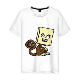 Мужская футболка хлопок с принтом сумасшедшая мартышка в Курске, 100% хлопок | прямой крой, круглый вырез горловины, длина до линии бедер, слегка спущенное плечо. | животные | мешок | обезьян с мешком | обезьяна | сумасшедшая мартышка