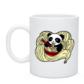 Кружка с принтом панда ест лапшу в Курске, керамика | объем — 330 мл, диаметр — 80 мм. Принт наносится на бока кружки, можно сделать два разных изображения | Тематика изображения на принте: панда