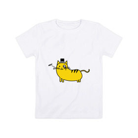 Детская футболка хлопок с принтом Кот аристократ в Курске, 100% хлопок | круглый вырез горловины, полуприлегающий силуэт, длина до линии бедер | аристократ | желтый кот | кот | кот аристократ | котик | котяра | цилиндр