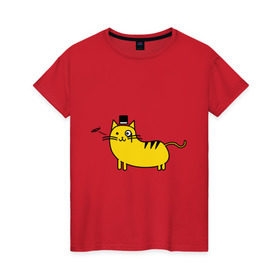 Женская футболка хлопок с принтом Кот аристократ в Курске, 100% хлопок | прямой крой, круглый вырез горловины, длина до линии бедер, слегка спущенное плечо | аристократ | желтый кот | кот | кот аристократ | котик | котяра | цилиндр