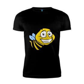 Мужская футболка премиум с принтом Пчелка в Курске, 92% хлопок, 8% лайкра | приталенный силуэт, круглый вырез ворота, длина до линии бедра, короткий рукав | веселая пчелка | животные | мед | полоски | пчелка | шмель