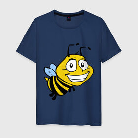 Мужская футболка хлопок с принтом Пчелка в Курске, 100% хлопок | прямой крой, круглый вырез горловины, длина до линии бедер, слегка спущенное плечо. | веселая пчелка | животные | мед | полоски | пчелка | шмель