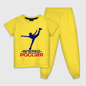 Детская пижама хлопок с принтом Вперед Россия в Курске, 100% хлопок |  брюки и футболка прямого кроя, без карманов, на брюках мягкая резинка на поясе и по низу штанин
 | вперед россия | разное спортивное | спорт | фигурное катание