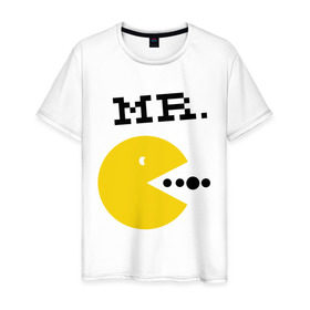 Мужская футболка хлопок с принтом Mистер Pac-Man (парная) в Курске, 100% хлопок | прямой крой, круглый вырез горловины, длина до линии бедер, слегка спущенное плечо. | 