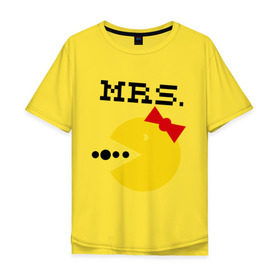 Мужская футболка хлопок Oversize с принтом Миссис Pac-man (парная) в Курске, 100% хлопок | свободный крой, круглый ворот, “спинка” длиннее передней части | 14 февраля | : парные | для двоих | миссис pac man