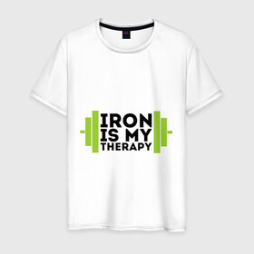 Мужская футболка хлопок с принтом Железо-это моя терапия в Курске, 100% хлопок | прямой крой, круглый вырез горловины, длина до линии бедер, слегка спущенное плечо. | железо это моя терапия | силовой спорт | спорт