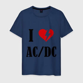 Мужская футболка хлопок с принтом I Love AC DC в Курске, 100% хлопок | прямой крой, круглый вырез горловины, длина до линии бедер, слегка спущенное плечо. | Тематика изображения на принте: ac dc | i love ac dc | музыка | музыка для сердца | рок | сердце