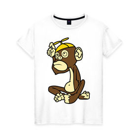 Женская футболка хлопок с принтом маленькая мартышка в Курске, 100% хлопок | прямой крой, круглый вырез горловины, длина до линии бедер, слегка спущенное плечо | животные | маленькая мартышка | мартышка | обезьянка