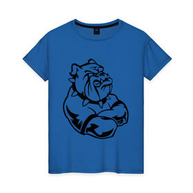 Женская футболка хлопок с принтом Бульдог в Курске, 100% хлопок | прямой крой, круглый вырез горловины, длина до линии бедер, слегка спущенное плечо | бульдог | пес | силовой спор | собака | спорт