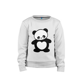 Детский свитшот хлопок с принтом Панда с сердцем panda heart в Курске, 100% хлопок | круглый вырез горловины, эластичные манжеты, пояс и воротник | Тематика изображения на принте: панда
