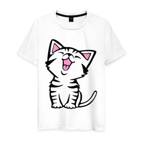 Мужская футболка хлопок с принтом милый котенок в Курске, 100% хлопок | прямой крой, круглый вырез горловины, длина до линии бедер, слегка спущенное плечо. | киса | котёнок | котик | кошки | милые | милый | милый котенок