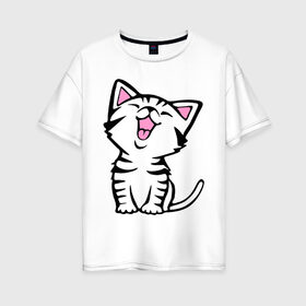 Женская футболка хлопок Oversize с принтом милый котенок в Курске, 100% хлопок | свободный крой, круглый ворот, спущенный рукав, длина до линии бедер
 | киса | котёнок | котик | кошки | милые | милый | милый котенок