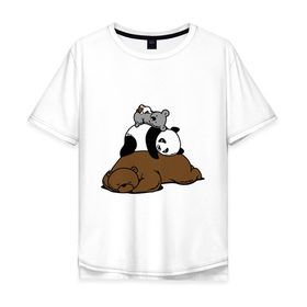 Мужская футболка хлопок Oversize с принтом comfort bed - комфортный медведь в Курске, 100% хлопок | свободный крой, круглый ворот, “спинка” длиннее передней части | панда