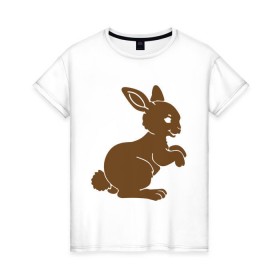 Женская футболка хлопок с принтом Зайчик в Курске, 100% хлопок | прямой крой, круглый вырез горловины, длина до линии бедер, слегка спущенное плечо | белый кролик | животные | зайчик | кролик | милый зайка