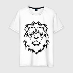 Мужская футболка хлопок с принтом Лев - Взгляд в Курске, 100% хлопок | прямой крой, круглый вырез горловины, длина до линии бедер, слегка спущенное плечо. | голова | голова льва | тату