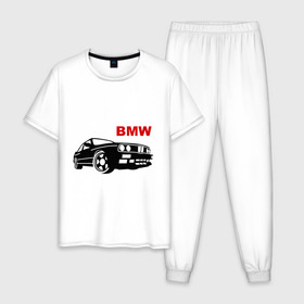 Мужская пижама хлопок с принтом bmw в Курске, 100% хлопок | брюки и футболка прямого кроя, без карманов, на брюках мягкая резинка на поясе и по низу штанин
 | 