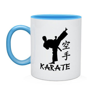 Кружка двухцветная с принтом Karate (Карате) в Курске, керамика | объем — 330 мл, диаметр — 80 мм. Цветная ручка и кайма сверху, в некоторых цветах — вся внутренняя часть | karate | единоборства | карате | спорт