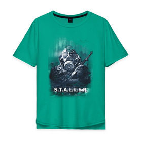 Мужская футболка хлопок Oversize с принтом STALKER в Курске, 100% хлопок | свободный крой, круглый ворот, “спинка” длиннее передней части | shooter | stalker | постапокалиптические | припять | радиация | сталкер | чернобыль | шутер